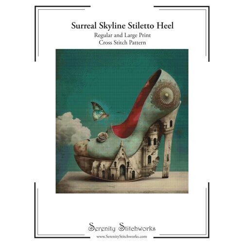 Surreal Skyline Stiletto Heel Cross Stitch Pattern: Regular And Large Print Pattern