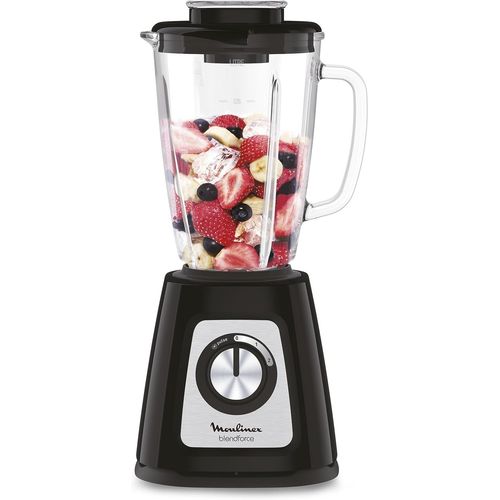 Moulinex Blender mixeur électrique, Bol verre 1,75 L, Puissance 800 W, Verrouillage sûr, Ergonomique, Broyeur à grains, Smoothies, Glace pilée, Blendforce, Noir LM430810