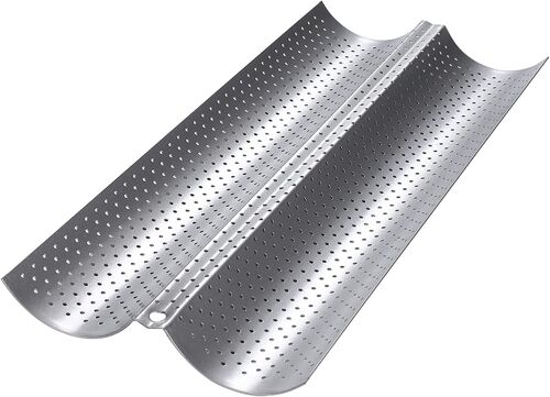 Kalanka-Moulle Baguette Four, Moulle À Baguette Pain, Moule Baguette, Plaque De Cuisson Perforée Anti-Antiadhésif, Pour 2 Baguettes, Moules À Pain En Haute Qualité (38x16.2x2.4cm Argent)