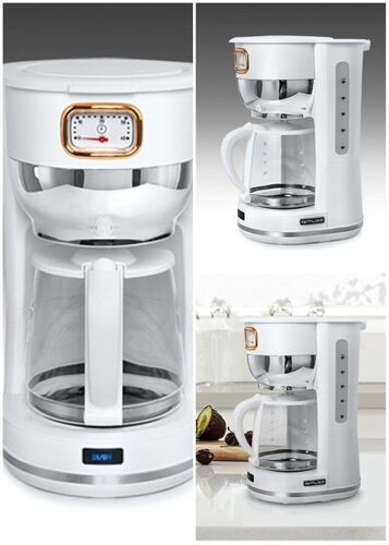 Cafetière - Haute Qualité - 10 Tasses - Sans Fil - Blanc Et Doré - Design Rétro Vintage