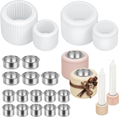 Kalanka-Lot De 4 Moules À Bougies En Silicone Avec 15 Bougeoirs En Métal - Kit De Fabrication De Bougies - Moulage En Silicone Et Coulée De Métal
