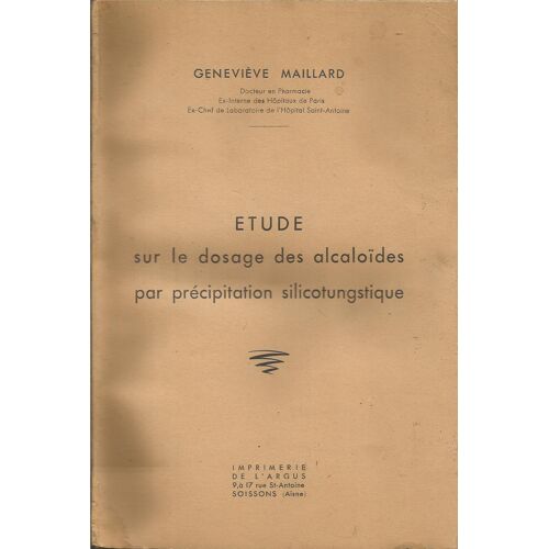 Etude Sur Le Dosage Des Alcaloïdes Par Précipitation Silicotungstique