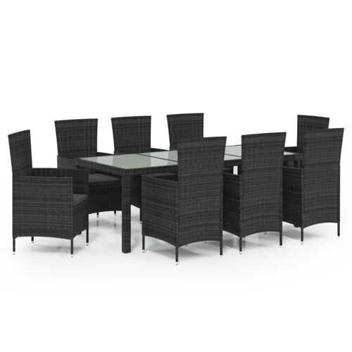 Vidaxl Salon D'extérieur 9 Pcs Avec Coussins Résine Tressée Noir