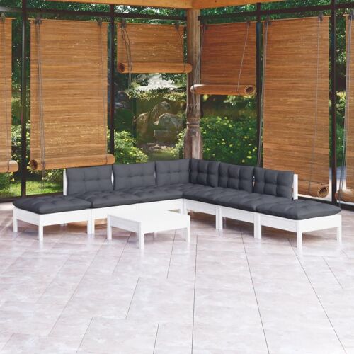 Vidaxl Salon De Jardin 8 Pcs Avec Coussins Blanc Bois De Pin