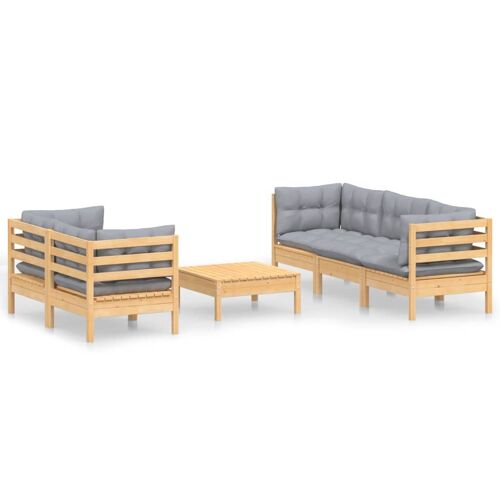 Vidaxl Salon De Jardin 6 Pcs Avec Coussins Gris Bois De Pin