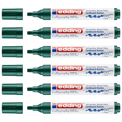 Edding Lot De 6 Marqueurs Calligraphie 1455 Vert Bouteille Pointe Flex 1-5 Mm
