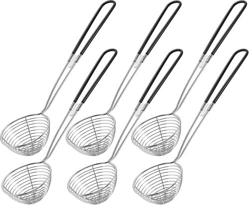 Hot Pot Passoire Scoops, Acier inoxydable Hot Pot Passoire Cuillères 2,5 pouces Mini Mesh Skimmer Spoon Asian Strainer Ladle avec poignée (noir, 6 pièces)