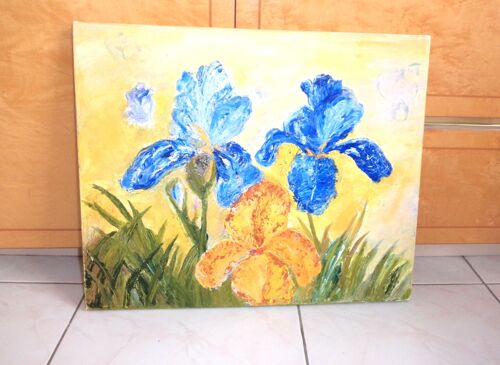 Tableau Iris Peint À La Main Sur Toile