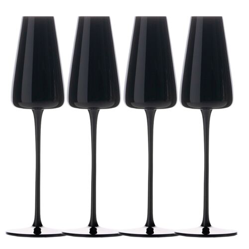 Intirilife 4x Verre À Champagne Au Design Moderne En Noir - Capacité De 220 Ml - Verre Pour Champagne, Prosecco, Lavable Au Lave-Vaisselle, Verre En Cristal, Résistant Aux Chocs
