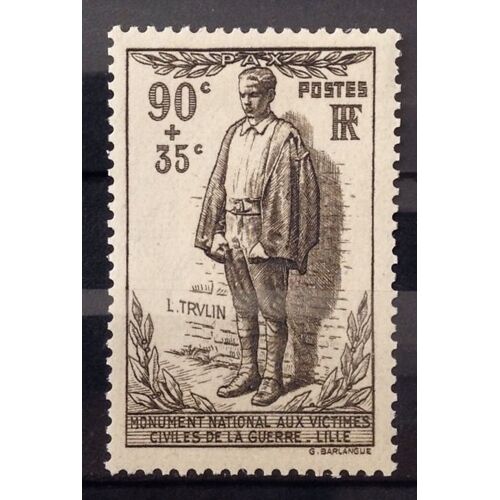 Monument Victimes Civiles 90c+35c Brun-Gris (Superbe N° 420) Neuf* - Cote 10,00 - France Année 1939 - N24869