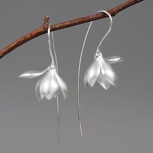 S925 Boucles D'oreilles En Argent Sterling Élégantes Boucles D'oreilles Magnolia Flower Drop Naturel