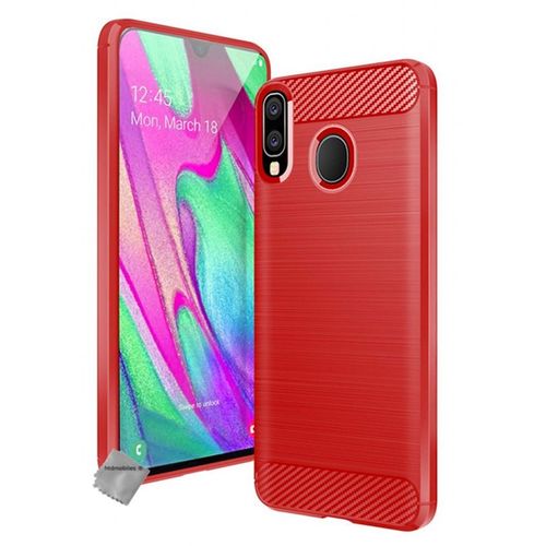 Housse Etui Coque Silicone Gel Carbone Pour Samsung Galaxy A40 + Film Ecran - Rouge