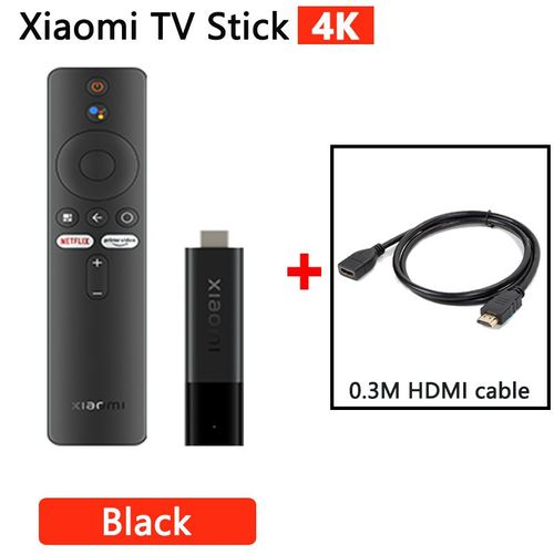 Câble HDMI 4K N - Xiaomi-Mi TV Stick, 4K, Android 11, HDR, Façades Core, Portable Streaming Media, 2 Go de RAM, 8 Go, Dean Bluetooth 5.0, WiFi, Google Assistant