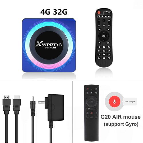 4G 32G G20 - X88Pro 13 Smart TV Box, Android 13, RK3528, prend en charge 8K, vidéo, WiFi 6, Bluetooth 5.0, décodeur