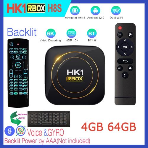 4G 64G MX3PRO - HK1 RBOX H8S Android 12.0 Allwinner H618 Quadcore Cortex-A53 les touristes Wifi 2.4G 5G BT4 LAN 100M Smart TV Box