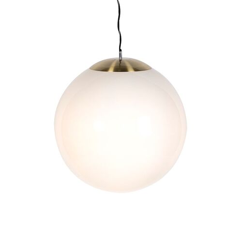Qazqa Moderne /Design Salle A Manger Suspension / Lustre / Luminaire / Lumiere / ÃClairage Scandinave Verre Opale 50 Cm - Ball 50 /Acier Blanc,Dorã©/Laiton Globe / Intã©Rieur / Salon /...