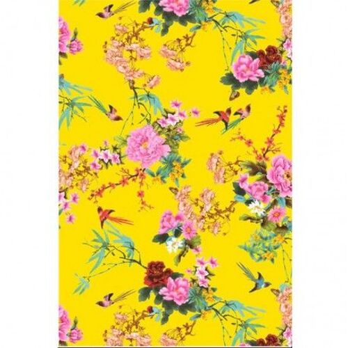 Feuille Decopatch N°750, Oiseaux Et Fleurs Des Iles Sur Fond Jaune, Papier 30x39 Cm