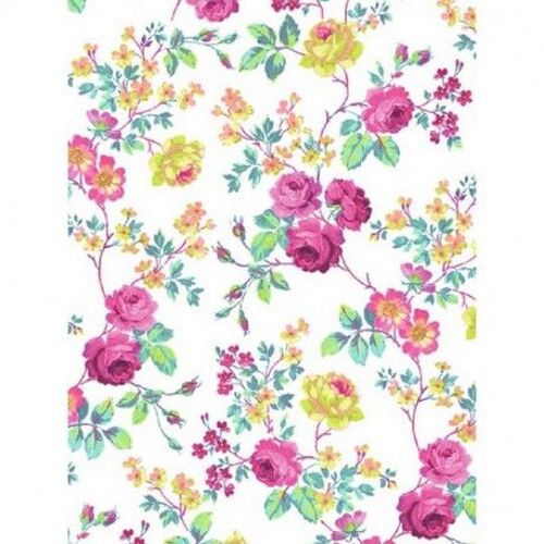 Feuille Decopatch N°718, Fleurs Pastels Sur Fond Blanc, Papier 30x39 Cm