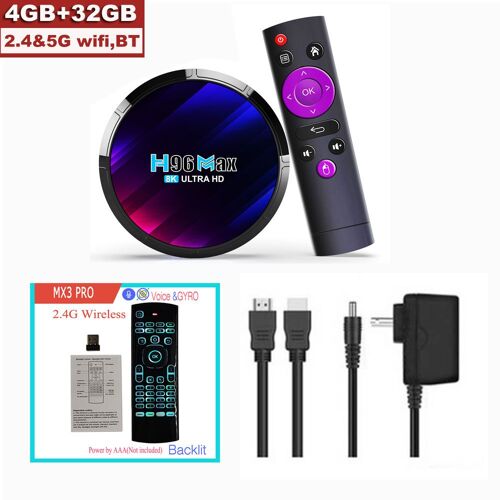 4 Go 32 Go MX3PRO - Boîtier TV H96 MAX, Android 13, Façade, Core Rockchip RK3528,2.4G, WIFI 5G, 6BTpig, Lecteur multimédia mondial