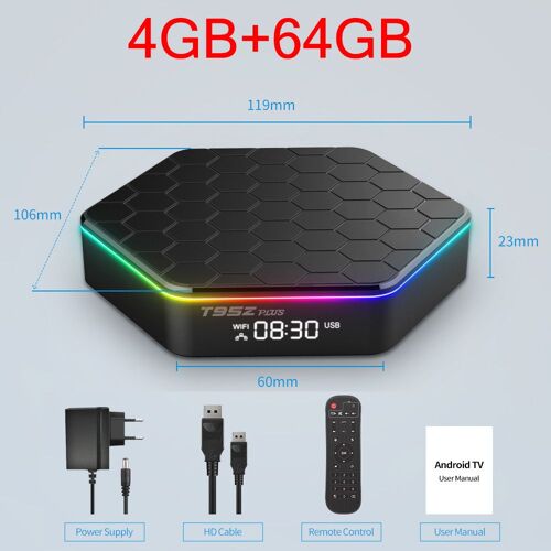 4 Go 64 Go - Boîtier Smart Tv T95Z Plus, Android 12, 6K,4K60FPS, décodeur avec wifi 6/2.4/5 ghz, bluetooth 5.0, voix 3D, HDR 10, lecteur multimédia