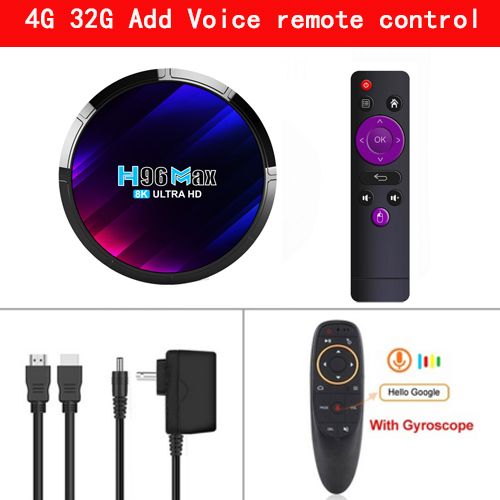 Télécommande vocale 4G 32G - Boîtier Smart TV H96 MAX RK3528, Android 13,WiFi 6, 5G, lecteur multimédia décodeur connecté 4K/8K avec assistant vocal Google
