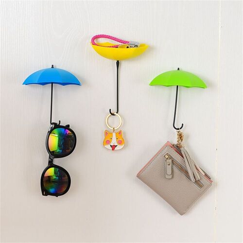 Crochet Mural En Forme De Parapluie Coloré Créatif 6 Pièces, Porte Clés Porte Épingle À Cheveux Organisateur Rangement Décoratif Petit Décor Décoratif De Maison