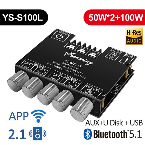 YS-MT21 - 2023 HiFi Audio Amplificateur Bluetooth 5.1 5.0 2.1 Canal Subwoofer Amplificateur Conseil 50Wx2 + 100W Médailles Tech