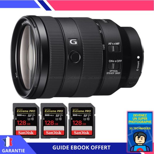 Sony FE 24-105mm f/4 G OSS + 3 SanDisk 128GB Extreme PRO UHS-II 300 MB/s + Ebook 'Devenez Un Super Photographe' - Objectif Sony FE pour Sony Hybride
