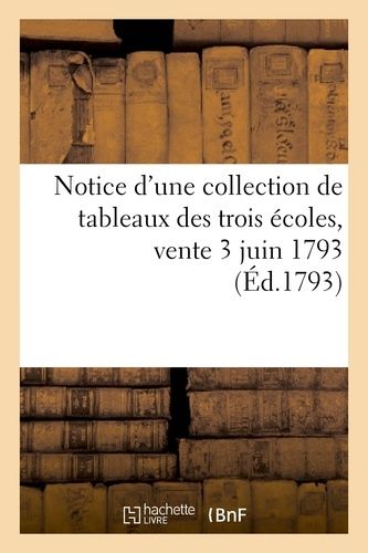 Notice D'une Collection De Tableaux Des Trois Écoles, Vente 3 Juin 1793