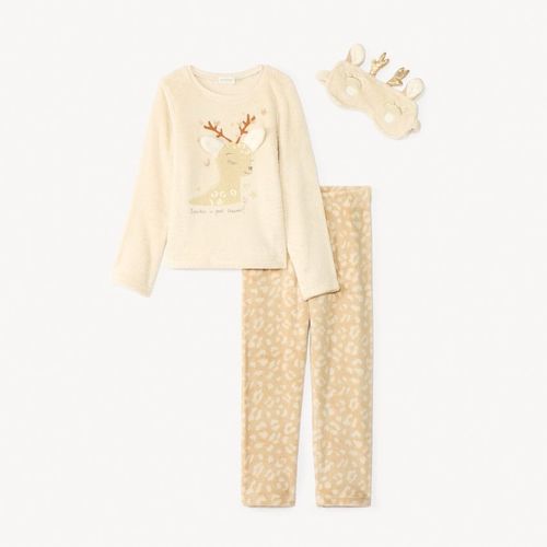 Set Pyjama 3 Pièces Renne Fantaisie Avec Cache-?Il Pour Fille - Beige