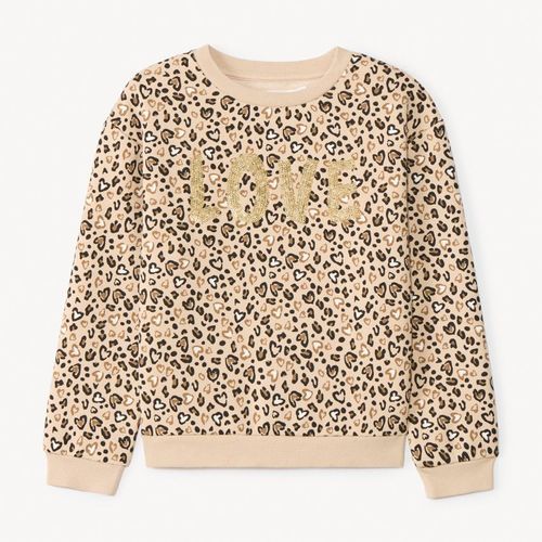 Sweat Molleton Imprimé Léopard À Sequins Pour Fille - Café Au Lait