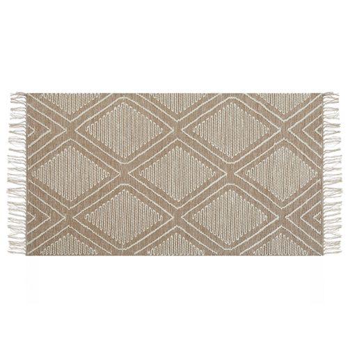 Tapis En Coton 80 X 150 Cm Beige Et Blanc Kacem