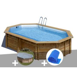 Kit piscine bois Gré Cannelle 5,51 x 3,51 x 1,19 m + Bâche hiver + Bâche à bulles