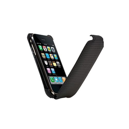 ETUI FOLIO A RABAT iPHONE 3G 3GS CARBONE NOIR ECO-CUIR (PU)