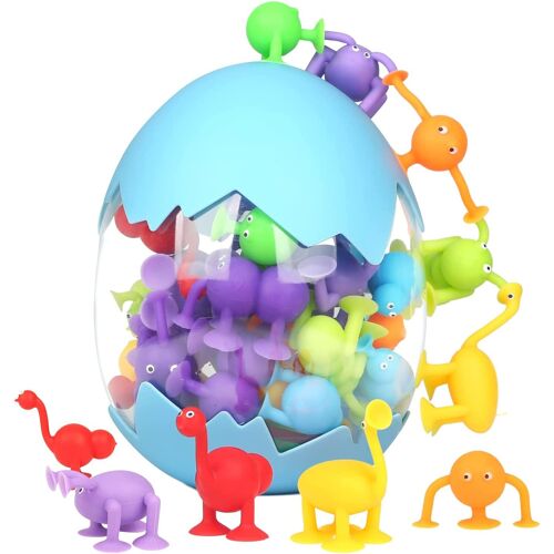 Jouets D'aspiration,40pcs Jouets De Bain Pour 3 4 5 6 7 Ans Garçons Filles Cadeau À Ventouse Avec Rangement En Coquille D'?Uf De Dinosaure