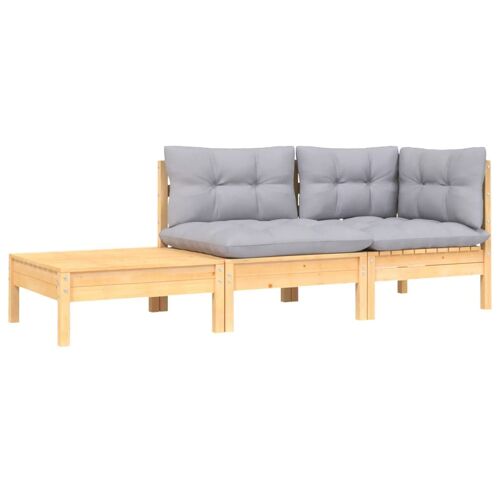 Vidaxl Salon De Jardin 3 Pcs Avec Coussins Gris Bois De Pin Massif