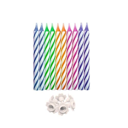 10 BOUGIES MAGIQUE BOBÈCHES ANNIVERSAIRE MULTI