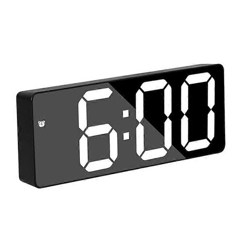 Batterie enfichable à double usage LED Horloge de chevet Réveil, rectangulaire noir surface lumière blanche