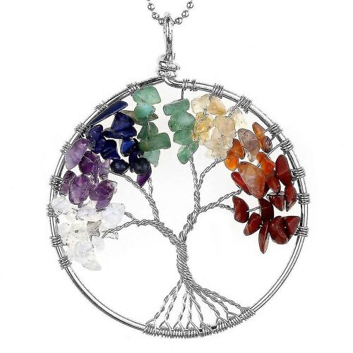 7 Chakra Gemstone Tree Of Life Natural Tumbled Gemstone Wire Wrapped Crystal Pendentif Collier Pour Femmes Bijoux