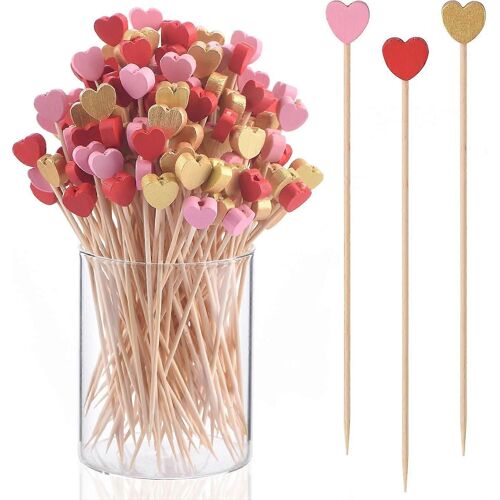 Paquet De 100 Pics À Cocktail En Bambou En Forme De Coeur, 4,7 Pouces En Forme De Coeur Cure-Dents Pour Les Apéritifs, Nourriture En Bambou Naturel, Mariage De La Saint-Valentin Anniversaire Pa