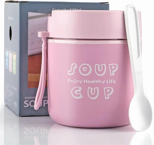 Récipient alimentaire, pot isolé d'aliments chauds en acier inoxydable de 18 oz pour enfants adultes avec cuillère pliante, étanche, isolation de soupe de récipient alimentaire portable, P