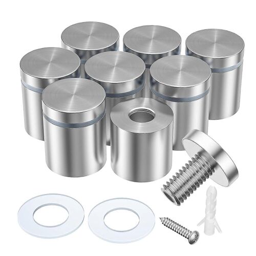 Paquet de 8 vis de support en acrylique (1 » de diamètre x 1 » de long), quincaillerie de support de support mural vertical en acier inoxydable, argent