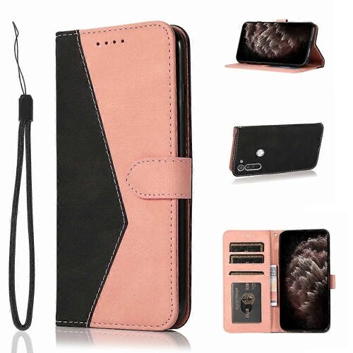 Pour Motorola Moto G8 Coque de téléphone en cuir à coutures bicolores