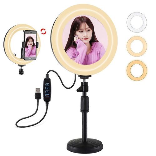 PULUZ 7,9 pouces 20cm Miroir Lumineux + Base Ronde Support de bureau