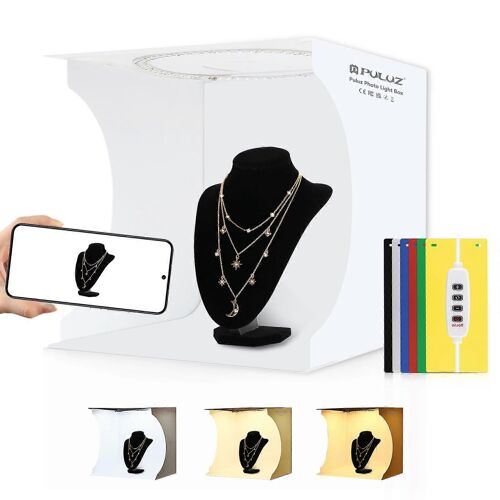 PULUZ 30cm Pliant Portable Anneau Lumière Tableau Photo Éclairage Studio Séance Tente Boîte Kit avec 6 Couleurs Arrière-plans, Déplier Taille : 31cm x 31cm x 32cm