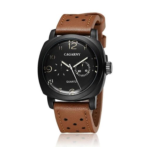 Cagarny 6833 Fashionable Quartz Five Needles Sport Montre-Bracelet Avec Bracelet En Cuir Pour Hommes