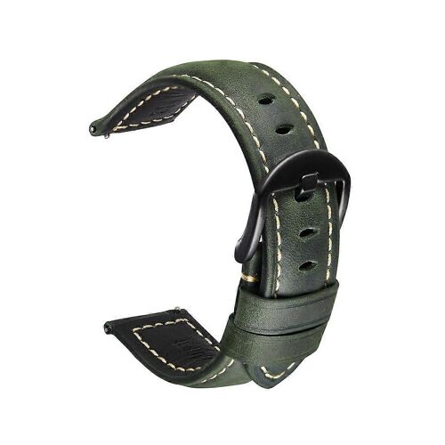 Bande De Montre À Dégagement Rapide Crazy Horse Leather Retro Watch Band Pour Samsung Huawei, Taille : 20mm (Boucle Noire Vert Armée)