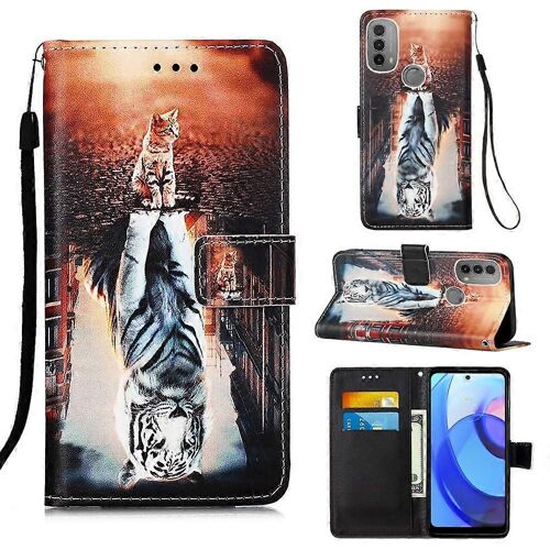 Pour Motorola Moto E20 / E30 / E40 Dessin coloré Coque de téléphone en cuir à armure toile