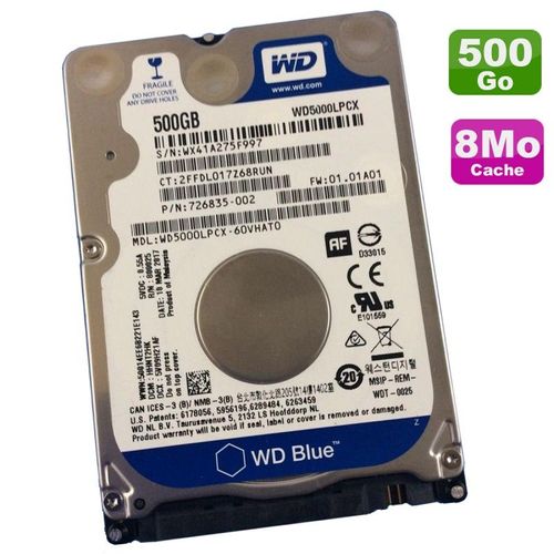 Disque Dur 500Go SATA 2.5" WD Blue WD5000LPCX-60VHAT0 PC Portable 5400RPM 16Mo