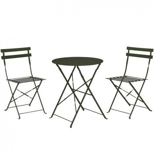 Table 60cm + 2 Chaises Pliantes Métal Vert Set